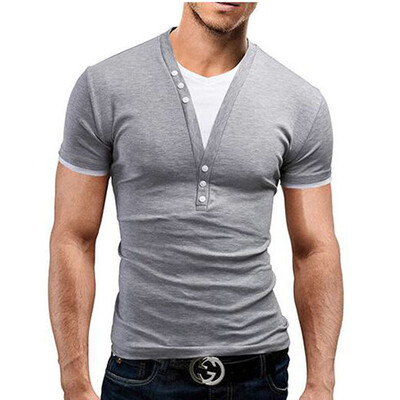 

T Shirt Men Brand 2017 Fashion Men' V-Neck Fake Two Tops & Tees T Shirt Men Short Sleeve Slim Male Tops Camisetas Hombre DT10