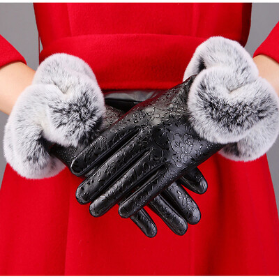 

New women's leather gloves winter plus cashmere thick warm cycling gloves