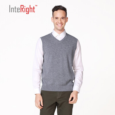 

INTERIGHT full wool men business casual V neck wool vest light gray  code