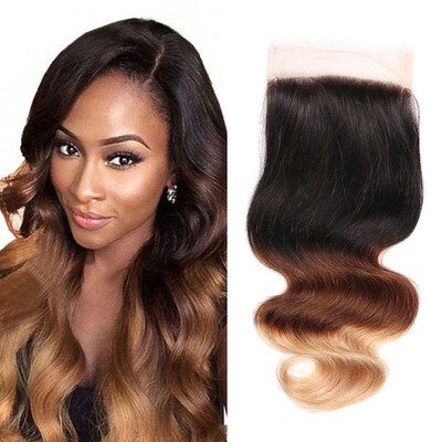 

8A Ombre Brazilian Lace Closure Body Wave 3 Tones 1B/4/27 Virgin Human Hair Closure