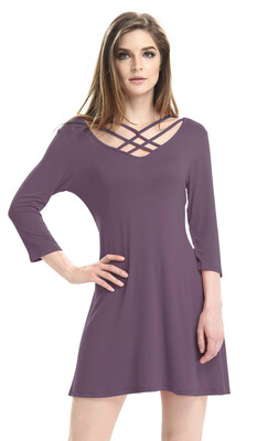 

New Arrivals Womens 34 Sleeves Lace up Criss Cross Trapeze Casual Tunic Dress