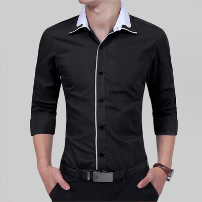

Brand 2017 Fashion Male Shirt Long-Sleeves Tops Simple Solid Color Fashion Generous Mens Dress Shirts Slim Men Shirt 3XL