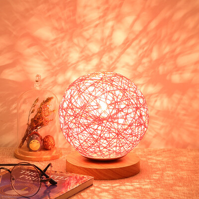 

BOKT Minimalist Solid Wood Table Lamp Bedside Desk Lamp Colourful Home Decor Rattan Ball Round Lampshade (Pink)