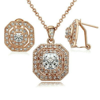 

Yoursfs® 18K Rose Gold Plated 2ct Simulated Diamond Necklace and Earring Jewelry Используйте австрийские комплекты для новобрачных бриллиантов