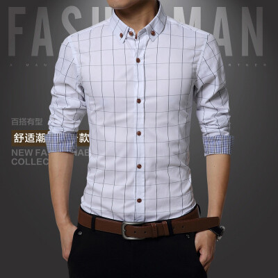 

Business casual men 's shirt spring and autumn new men' s long - sleeved shirt plaid cotton men 's clothing as gift for men's