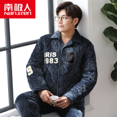 

Antarctic pajamas three layers thicker coral cashmere woolen pajamas autumn&winter men plus flannel velvet cotton jacket home service suit NJR17010 male possession of green L