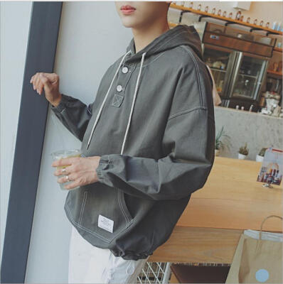 

The new autumn men's Hong Kong wind pure color loose wild hood sets of sweater students bf wind