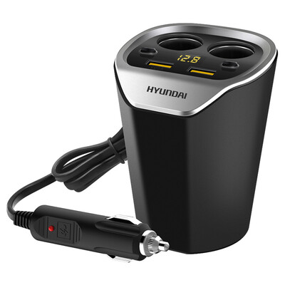 

Hyundai Cup Holder Car Charger HY-22 Multifunctional one car two cigarette lighter 31A fast charge dual USB 80W cup