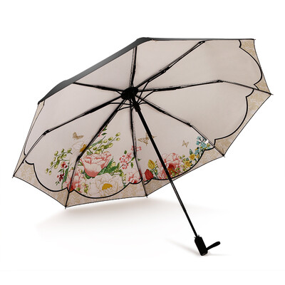 

Parkson umbrella small black oil painting pastoral style vinyl sunscreen UV fresh little girl sun umbrella rain umbrella 7351 thick autumn
