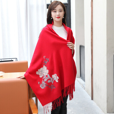 

Shanghai stock (STORY Of SHANGHAI) autumn and winter women's wool scarves thick warm shawl peony decals red