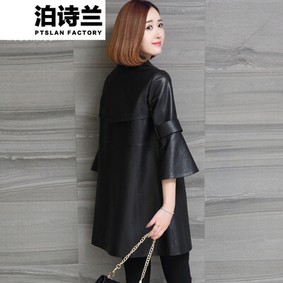 

Ptslan Fashion Plus Size Long Genuine Leather Jacket Women Leather Coat Female Spring Ladies Leather Jackets Coats Windbreake