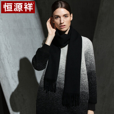 

Hengyuanxiang 50M15327 scarf female European&American style solid color long section thick tassel wool autumn&winter warm elegant temperament collar black