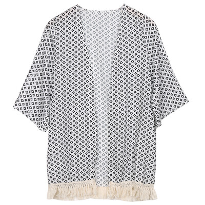 

New Women Blouse Geometry Printed Summer Chiffon Coat Shawl Kimono Cardigan M2