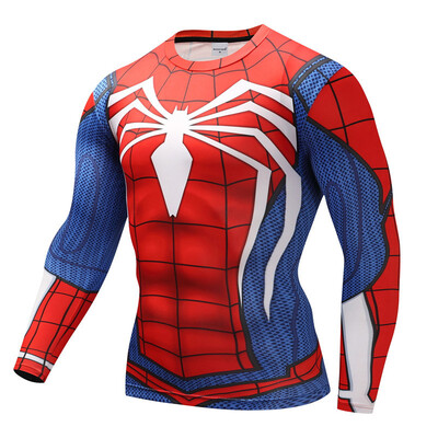 

3D Spider-Man Superman The Avengers Long-T-shirt Cycling quick-dry Mens T shirt Slim High elasticity tights Halloween Cosplay