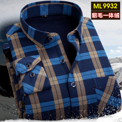

Men Keep Warm Thicker Casual Shirt Fashion Long Sleeve Splice Color Winter Slim