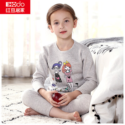

Red baby home Hodohome children&39s thermal underwear suit boys&girls plus velvet thick section of gold armor Qiuqiu Qiutu sets Ma gray two girls 13070