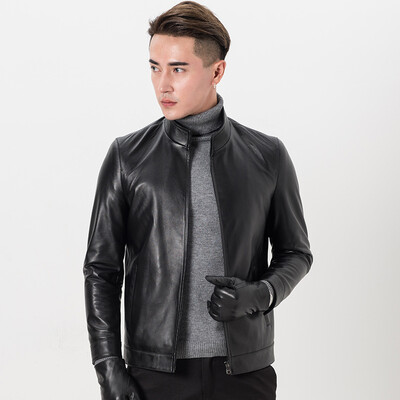 

Spring and autumn new men leather sheepskin single collar men leather jacket casual jacket