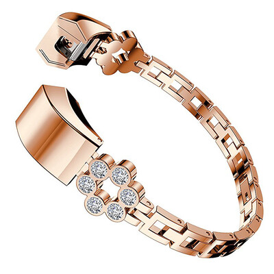 

ECSEM Crystal Metal Watch Strap for Fitbit Alta/ HR Adjustable Replacement Stainless Steel Bands with Bling Flower Design Style