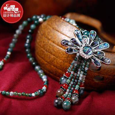 

Phoenix Nirvana зеленых водорослей агат свитер цепь длинных секции аксессуары Национального Ветер оригинального павлин ожерелье дикие женские модели Тси Минг