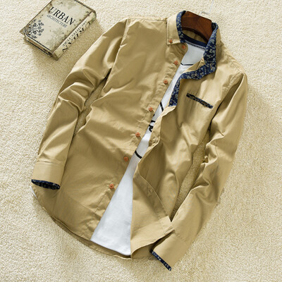 

2017 new autumn casual men's long sleeved shirt, slim young men's solid color men's fashion shirt as gift for men
