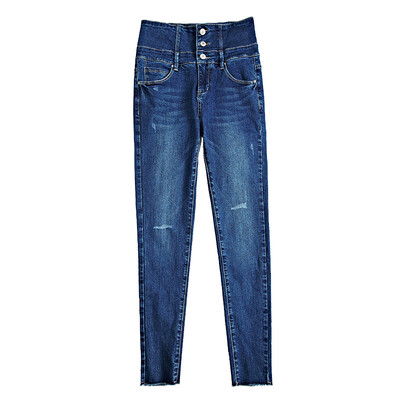 

2017 autumn new high waist jeans single-breasted skirt Slim pants