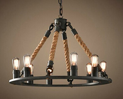 

BOKT 8-Light Hemp Rope Круглый Люстра Vintage Country Style Промышленный Художественный Остров Светильник