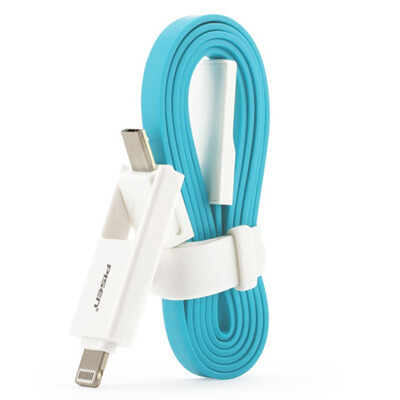 

Micro-USB Lightning interface dual-in-one mobile phone charging line 08 m lake water blue for Apple Andrews Huawei Samsung