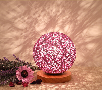 

BOKT Minimalist Solid Wood Table Lamp Bedside Desk Lamp Colourful Home Decor Rattan Ball Round Lampshade (Purple)