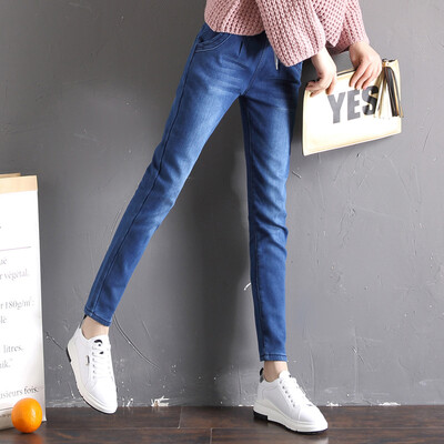 

City Plus CITYPLUS 2017 Winter New Women's Artistic Elastic Band with Harlan Pants Gundam Plus Thickening Jeans CWKN179451 Black Gray 30