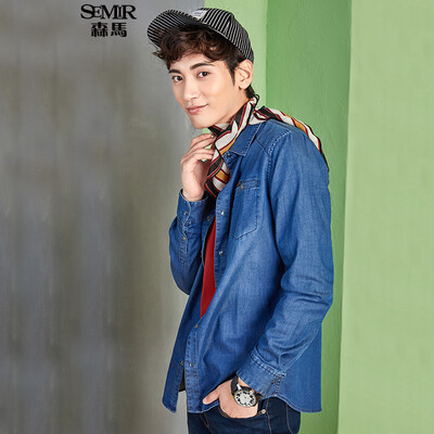 

Semir long-sleeved shirt male 2017 autumn men's denim clothing Korean version of the trend of students shirt collar collar tide 11316051019 cowboy in the blue