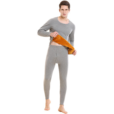 

Red bean thermal underwear mens plus velvet thickening 500G de velvet round neck autumn clothing long trousers middle&old age cold suit 377 light gray 185110