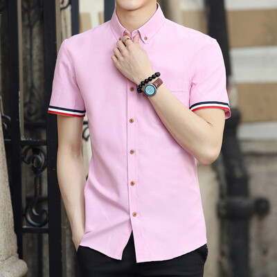 

New Casual Men Short Sleeve Shirt Summer Silm Fit Oxford Textile Fashion Splice Color