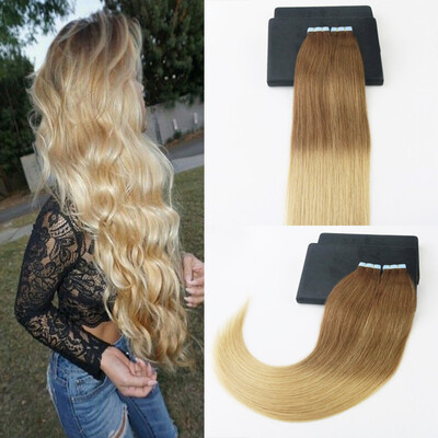

14-24" 20Pcs 50G Per Package Brazilian Remy Hair 2Pcs/Lot Ombre Color Full Set Skin Weft Hair Extensions Free Shipping