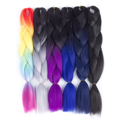 

mirra's mirror 6pcs/lot Synthetic Crochet 26in Hair Extensions Ombre Jumbo Braid Hair Two Tone Color Rainbow color Hair