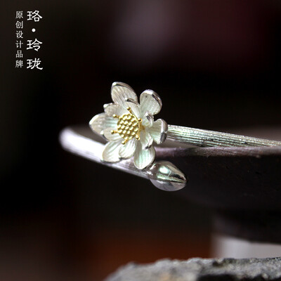 

Luo Linglong s925 sterling silver bracelet gold-plated lotus bracelet opening fresh temperament jewelry birthday gift