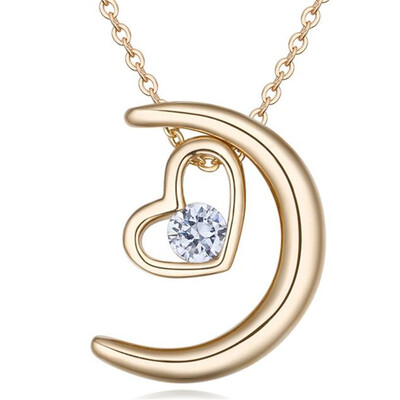 

Synthetic Cubic Zirconia Necklaces Heart&Arrows CZ Pendant Necklace Moon White Gold Color Fashion Jewelry 26146