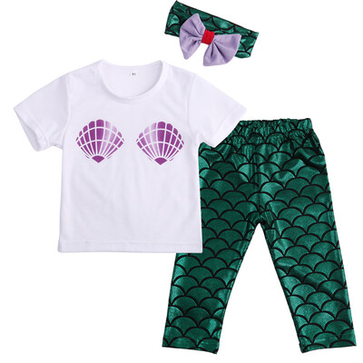 

Kids Baby Girl Clothes Shell Tops T-shirt+Mermaid Pants Leggings Outfits Set