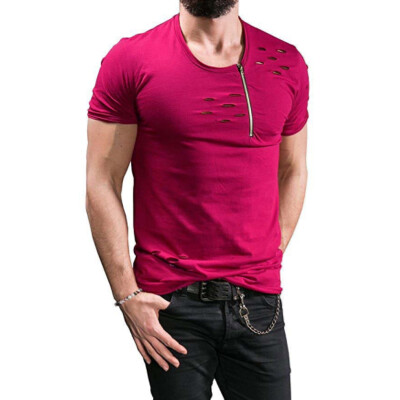 

Male 2017 Brand Short Sleeve Zipper Solid Color T Shirt O- Neck Slim Men T-Shirt Tops Fashion Mens Tee Shirt T Shirts 3XL FGH