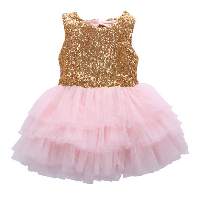

Sequins Baby Girl Flower Dress Sleeveless Ruffle Party Gown Formal Dresses