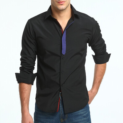 

Brand 2017 Fashion Male Shirt Long-Sleeves Tops Personalized Ribbon Stitching Casual Shirt Mens Dress Shirts Slim Men Shirt