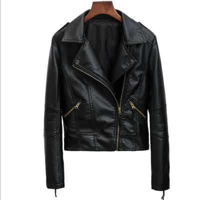 

2017 autumn new leather women short section Slim round neck was thin women's leather jacket small jacket