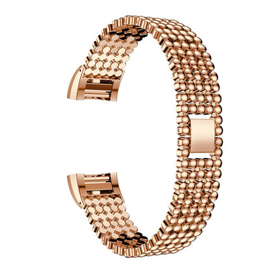 

ECSEM Replacement Metal Strap for Fitbit Charge 2 Watch Band with Staninless Steel Bead Wearable Wrisband Bracelet