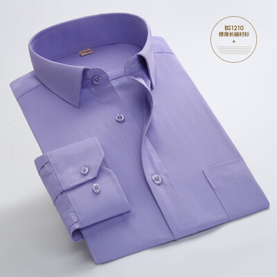 

Business Casual Men Long Sleeve Shirt Silm Fit Solid Stitching Color Four Seasons