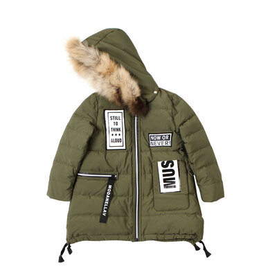 

Little Red Beans (XHDKiDS) girls down jacket Korean version of the long section of the winter in the big child fur collar down jacket coat hooded GHS156HD gray 120