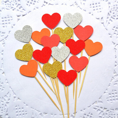 

Happy Birthday Party 10 pcs Heart New Cake Topper Supplies Baby Shower Decorations Wedding Party Gold