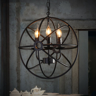 

Perfectshow 4-lights Vintage Edison Metal Shade Round Hanging Ceiling Chandelier Retro Iron Rustic Spherical Pendant Light Kitchen