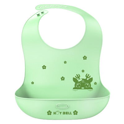 

HOY BELL baby bib childrens rice pocket waterproof silicone bib baby eating saliva pocket green thickening