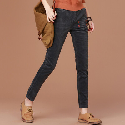 

City plus CIYPLUS 2017 winter new women corduroy casual pants loose haul pants wild plus velvet thick pants CWKX179168 gray coffee l