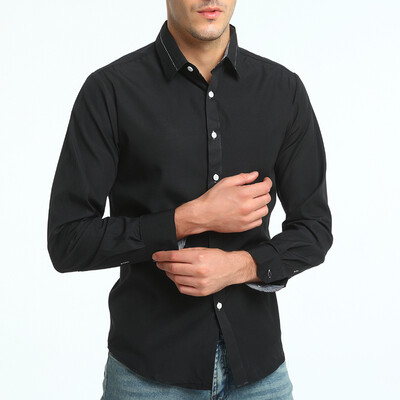 

Fashion Male Shirt Long-Sleeves Tops Solid Color High Quality Shirt Mens Dress Shirts Slim Men Shirt