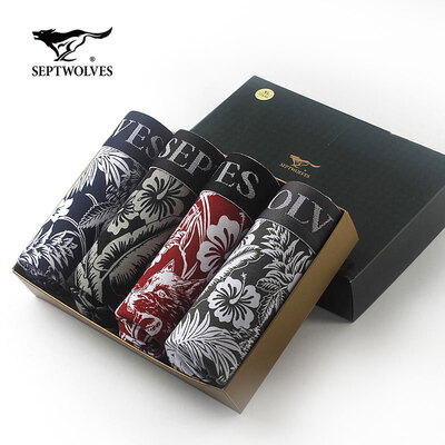 

Septwolves Men&39s Underwear Men&39s Boxer Waist Breathable Cotton-Ammunition Printed Teeth Four Gift Boxes 97119